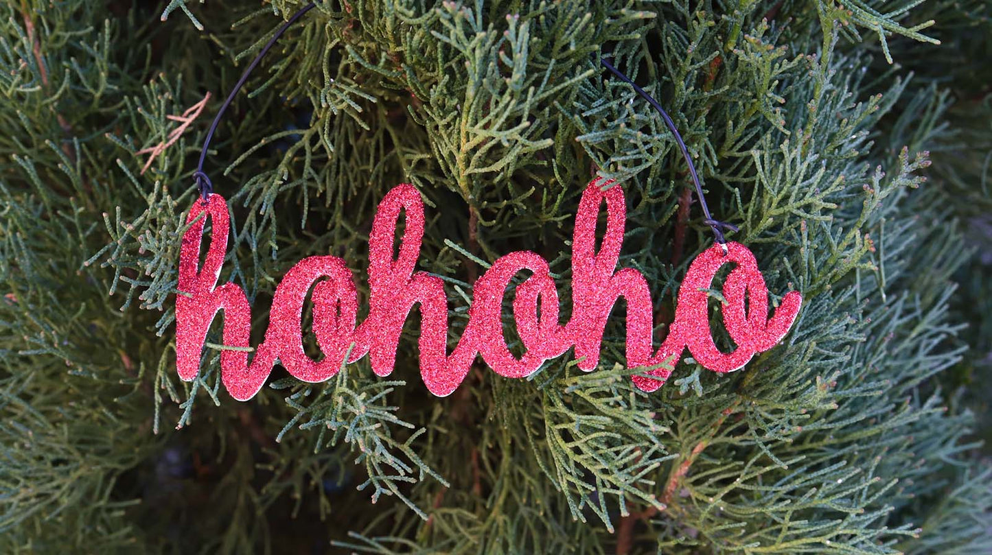 JX6305 |christmas decorations Hohoho-red glitter tin Hohoho Ornament | 14x5cm