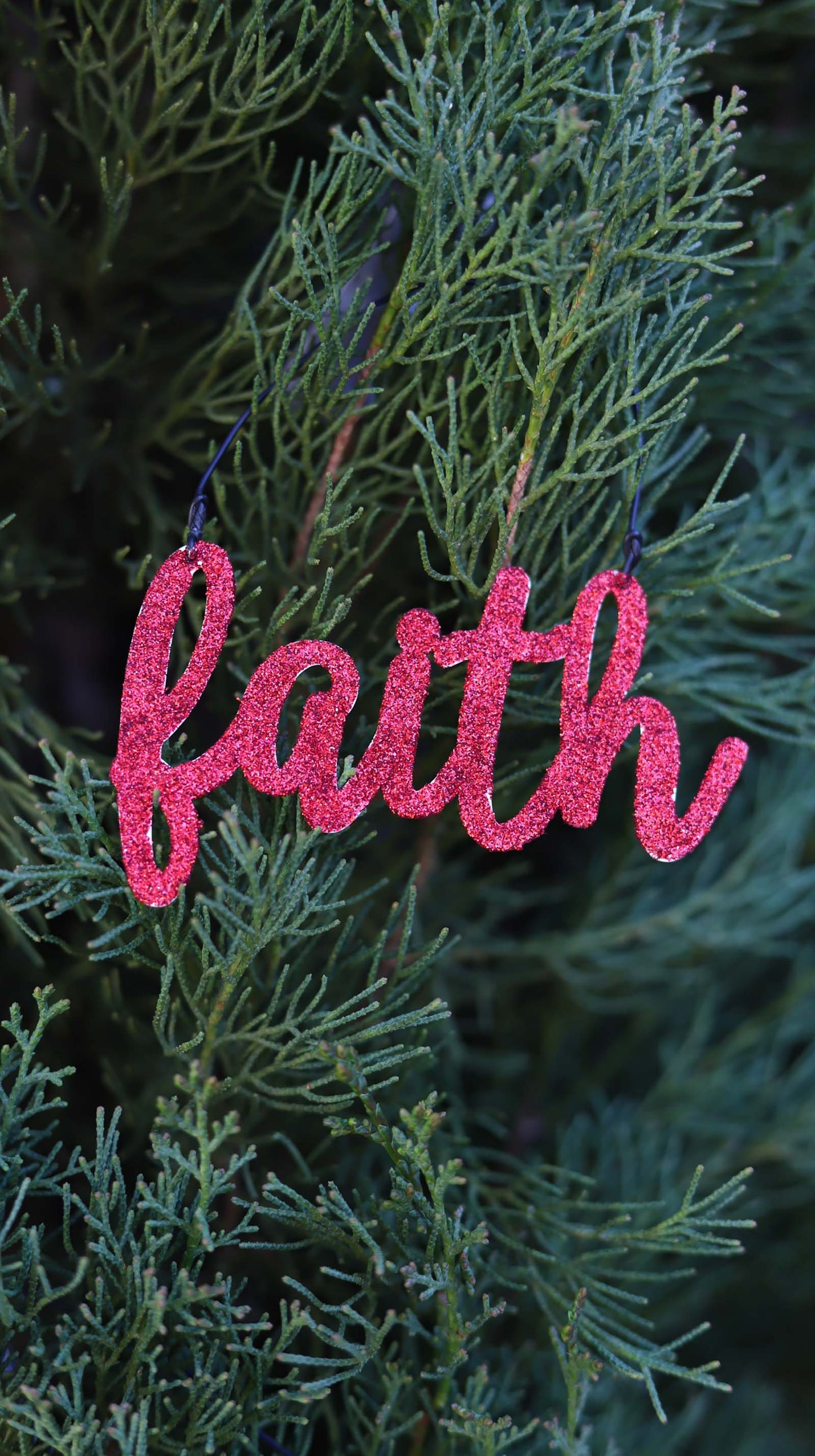 JX6306 |christmas decorations red glitter tin Faith Ornament | 14x5cm