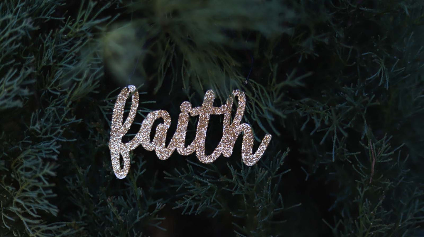 JX6312 |christmas decorations golden glitter tin Faith Ornament | 14x5cm