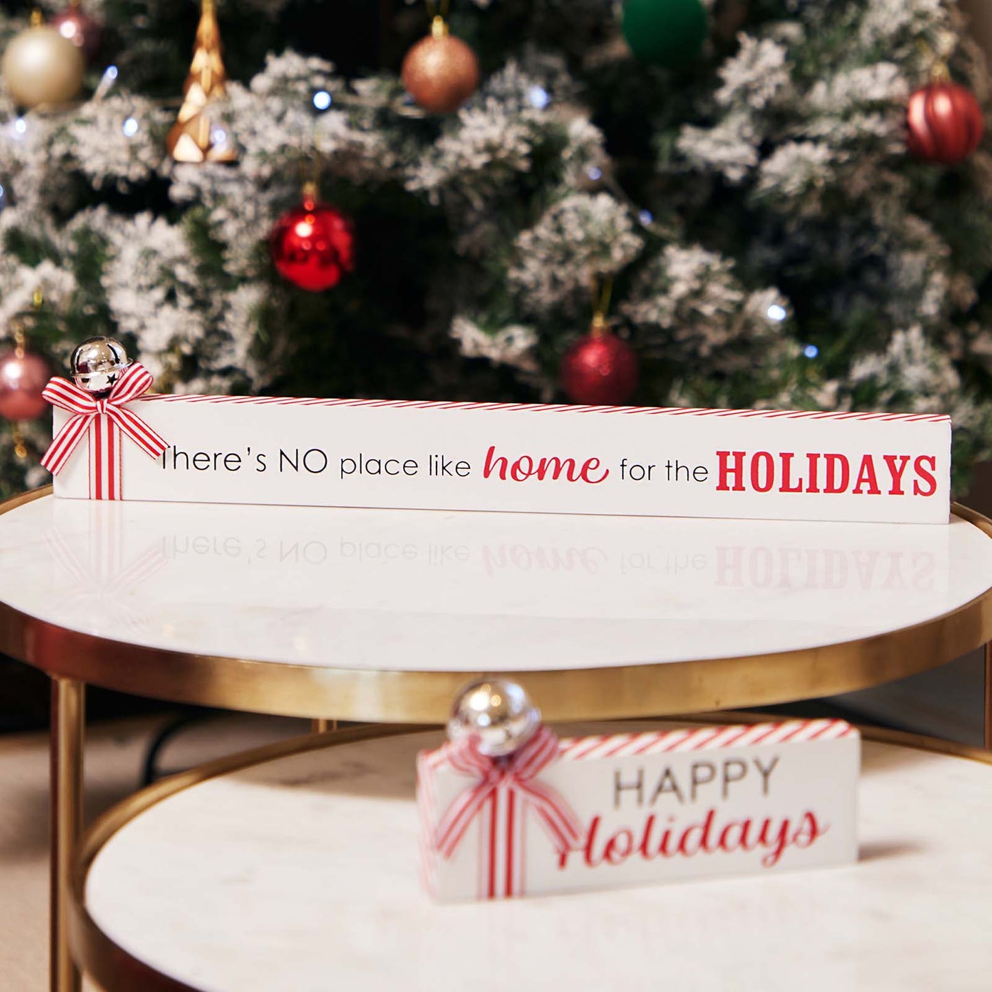 JX6315 |christmas decorations Wooden Christmas tabletop signs with bell and candy cane strip bows Home Holidays 40x1.8x7CM