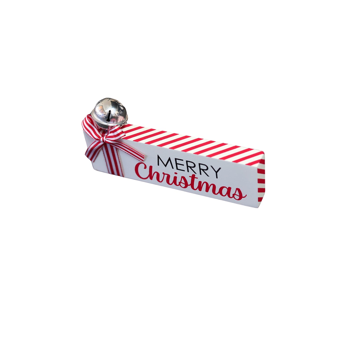 JX6317 | christmas decorations SML Wooden Christmas tabletop signs with bell and candy cane strip bows MERRY CHRISTMAS 15x1.8x7CM