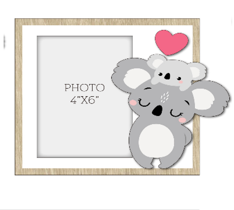 A charming wooden baby photo frame featuring an adorable koala design, perfect for displaying cherished baby photos. This whimsical frame is an ideal home decor piece for any nursery or living room, making it a thoughtful gift for new parents or families with babies. This baby photo frame makes a wonderful gift for baby showers or any special occasion, combining functionality and cute design to celebrate the arrival of a new baby. 4