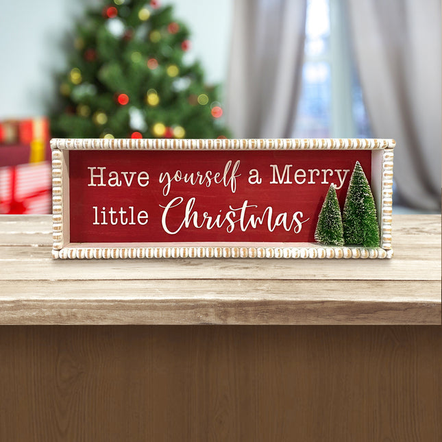 ' Have Yourself a Merry Little Christmas' Wooden Decorations with Red Background