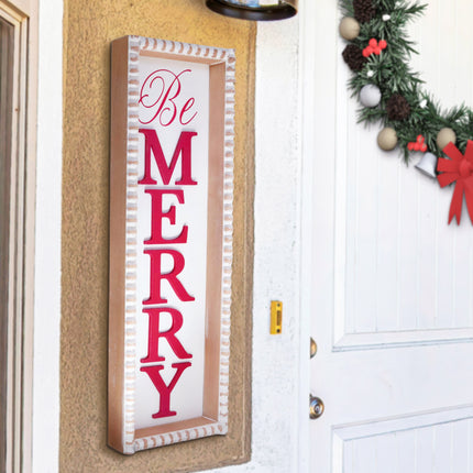 'Be Merry'  Wooden Decorations - White Rectangular Sign with Red Lettering