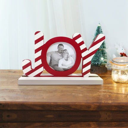 Christmas decorations  Wooden Red Christmas Photo Frame with 3D 'JOY' Design - Holds Circular Photos - Festive Holiday Decor