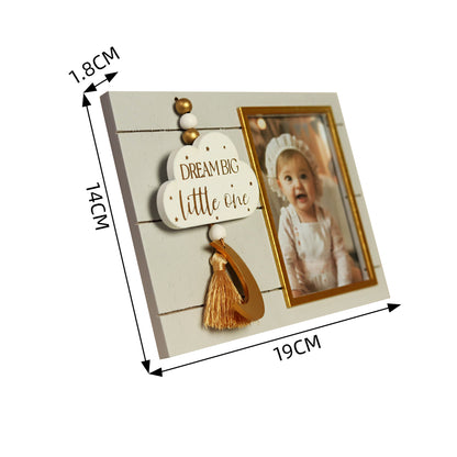 Charming 4x3 wooden baby photo frame featuring cloud, moon, and star decorations. A cute and versatile home decor piece, perfect for baby rooms or nurseries, and makes a thoughtful gift for new parents. 2
