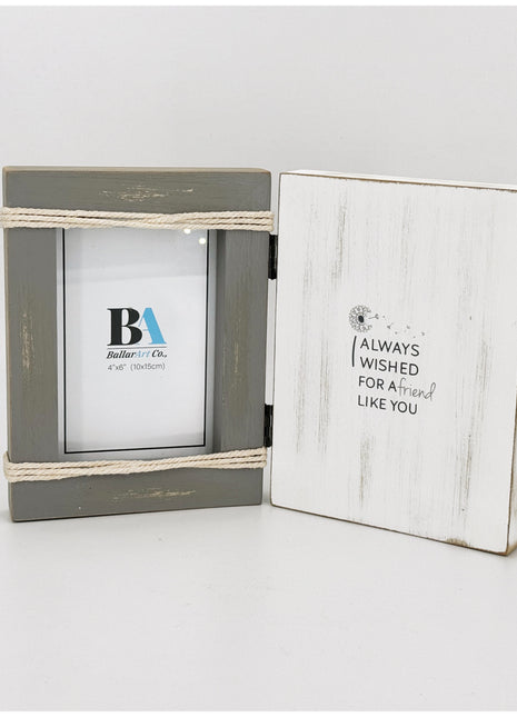 Charming vintage-inspired WDF wooden photo frame featuring a meaningful quote, I Always Wished for a Friend Like You, perfect for home decor or room decoration. This stylish picture frame complements various furniture styles and makes a thoughtful gift for any occasion. Ideal for capturing cherished memories in a timeless design. 2
