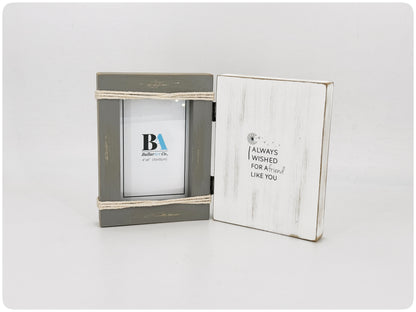 Charming vintage-inspired WDF wooden photo frame featuring a meaningful quote, I Always Wished for a Friend Like You, perfect for home decor or room decoration. This stylish picture frame complements various furniture styles and makes a thoughtful gift for any occasion. Ideal for capturing cherished memories in a timeless design. 2
