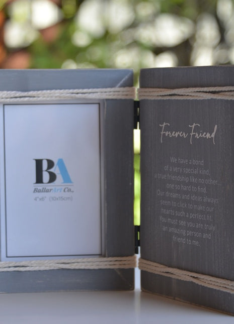 Charming vintage-inspired WDF wooden photo frame featuring a meaningful quote, Forever Friend, perfect for home decor or room decoration. This stylish picture frame complements various furniture styles and makes a thoughtful gift for any occasion. Ideal for capturing cherished memories in a timeless design. 1
