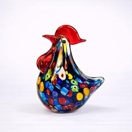 Handmade Glass Rooster Figurine - Hand Blown Glass Animal Statue Sculptrue home Decor