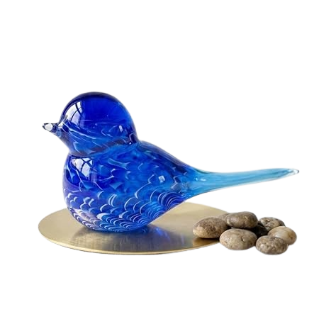 Blue Wren Hand Blown Glass Bird Statue Sculptrue - Australian Native Animal Glass Decor