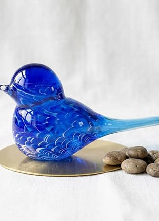 Blue Wren Hand Blown Glass Bird Statue Sculptrue - Australian Native Animal Glass Decor