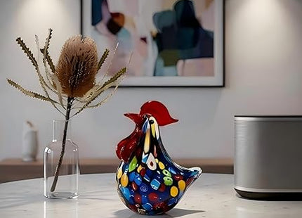 Handmade Glass Rooster Figurine - Hand Blown Glass Animal Statue Sculptrue home Decor