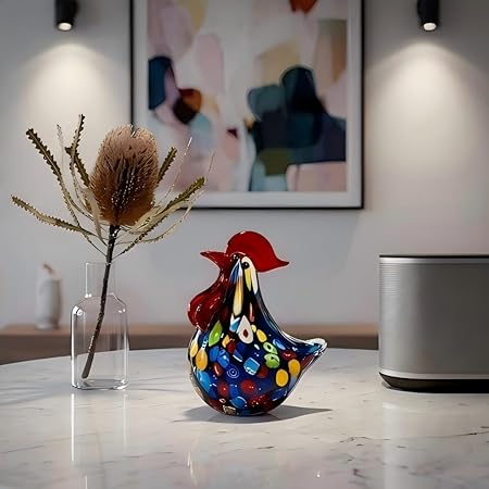 Handmade Glass Rooster Figurine - Hand Blown Glass Animal Statue Sculptrue home Decor