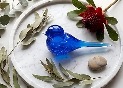 Blue Wren Hand Blown Glass Bird Statue Sculptrue - Australian Native Animal Glass Decor