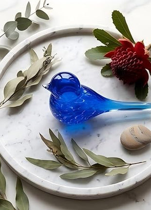 Blue Wren Hand Blown Glass Bird Statue Sculptrue - Australian Native Animal Glass Decor