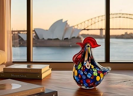 Handmade Glass Rooster Figurine - Hand Blown Glass Animal Statue Sculptrue home Decor