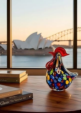 Handmade Glass Rooster Figurine - Hand Blown Glass Animal Statue Sculptrue home Decor
