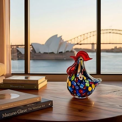 Handmade Glass Rooster Figurine - Hand Blown Glass Animal Statue Sculptrue home Decor