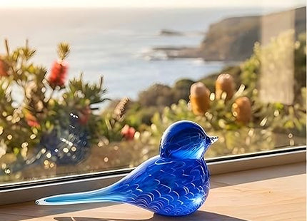 Blue Wren Hand Blown Glass Bird Statue Sculptrue - Australian Native Animal Glass Decor