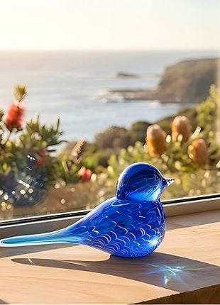 Blue Wren Hand Blown Glass Bird Statue Sculptrue - Australian Native Animal Glass Decor