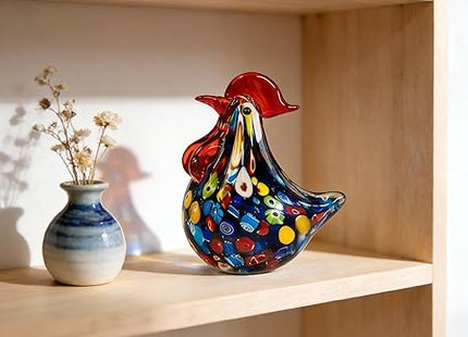 Handmade Glass Rooster Figurine - Hand Blown Glass Animal Statue Sculptrue home Decor