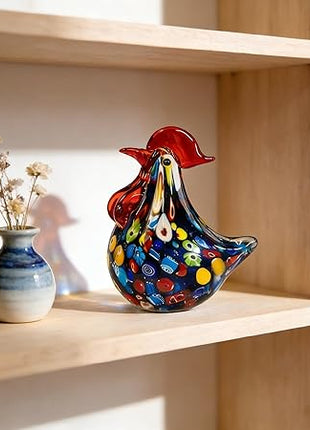 Handmade Glass Rooster Figurine - Hand Blown Glass Animal Statue Sculptrue home Decor