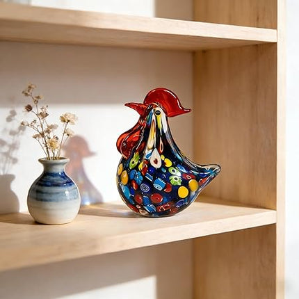 Handmade Glass Rooster Figurine - Hand Blown Glass Animal Statue Sculptrue home Decor