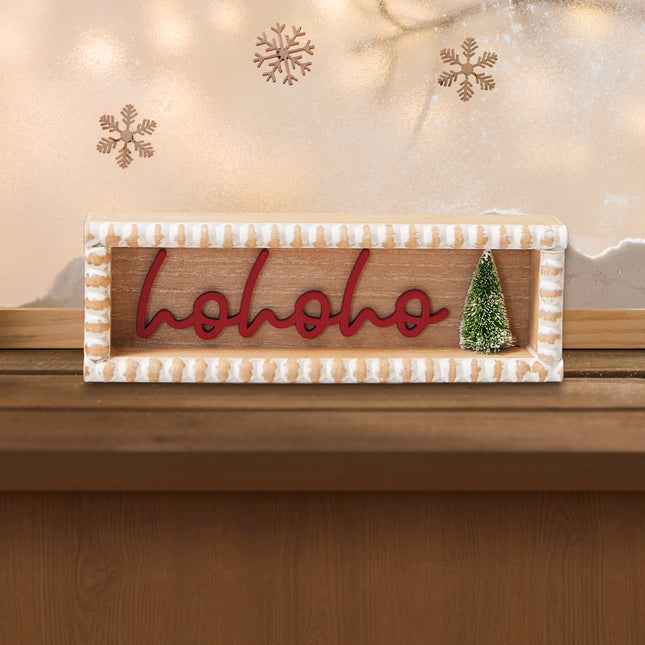 'HoHoHo' Christmas Wooden Decorations - Horizontal Rectangular Sign