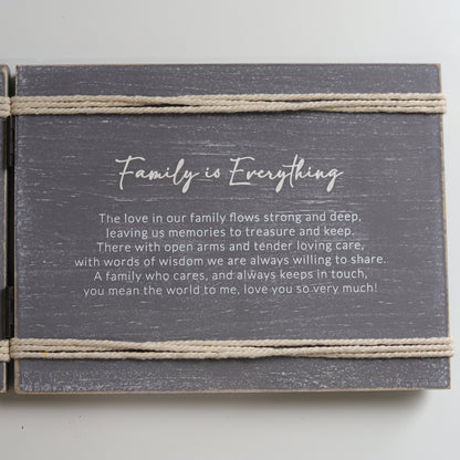 Charming vintage-inspired WDF wooden photo frame featuring a meaningful quote, Family is Everything, perfect for home decor or room decoration. This stylish picture frame complements various furniture styles and makes a thoughtful gift for any occasion. Ideal for capturing cherished memories in a timeless design. 2
