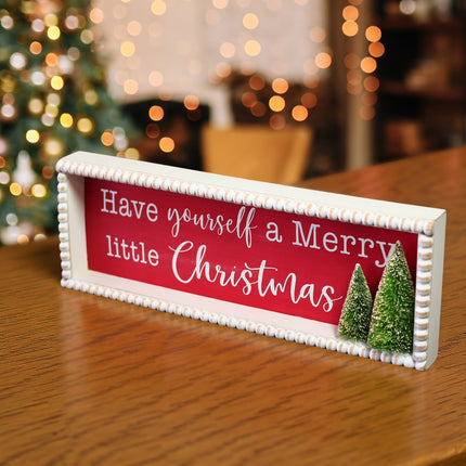 ' Have Yourself a Merry Little Christmas' Wooden Decorations with Red Background