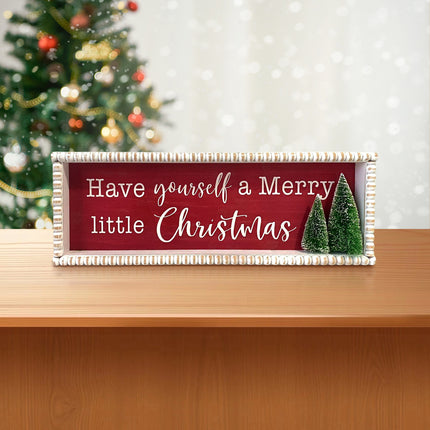 ' Have Yourself a Merry Little Christmas' Wooden Decorations with Red Background