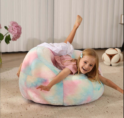 CB051｜Kids Rainbow Fur Bean Bag Chair - Cover Only | 61 x 73 x71cm