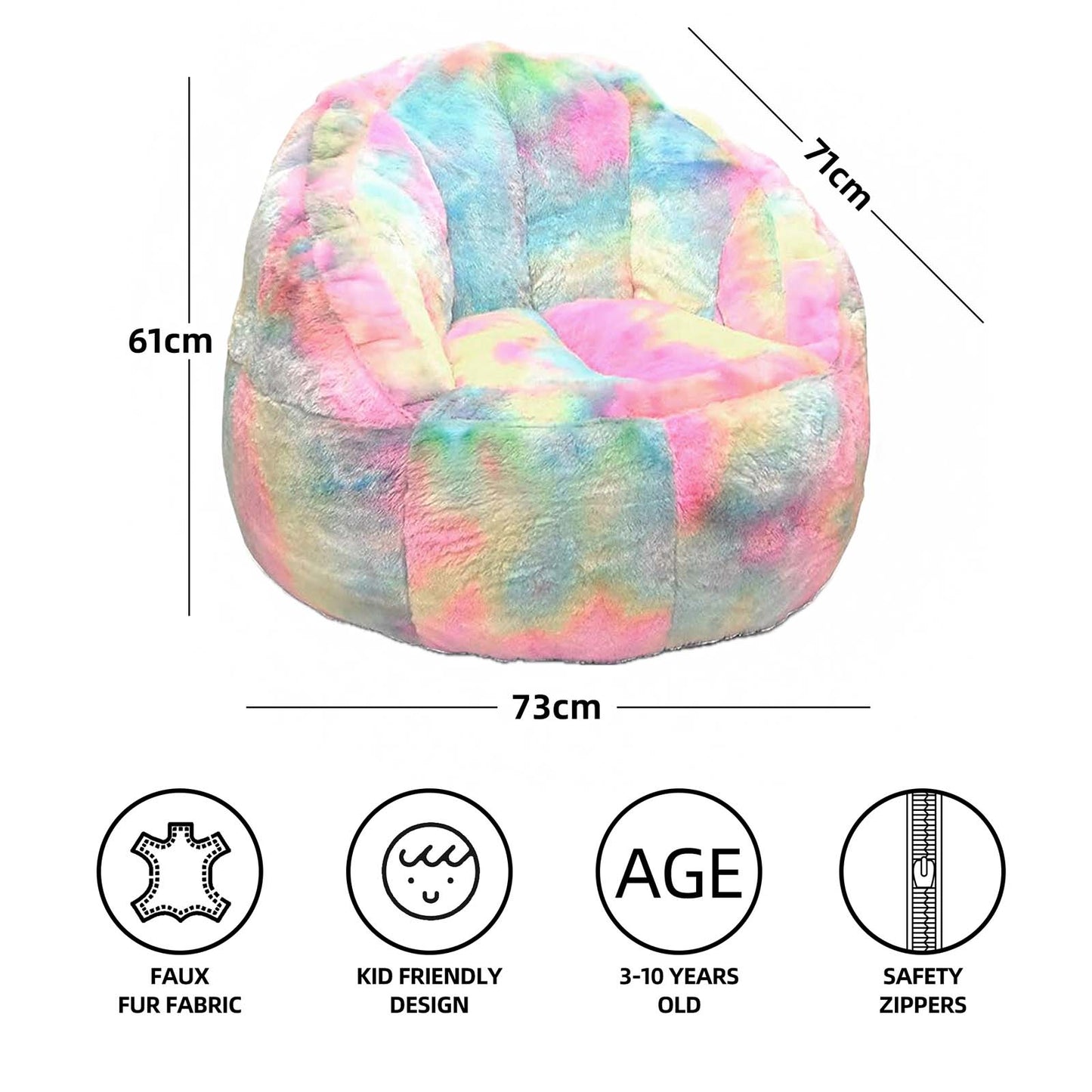 CB051｜Kids Rainbow Fur Bean Bag Chair - Cover Only | 61 x 73 x71cm