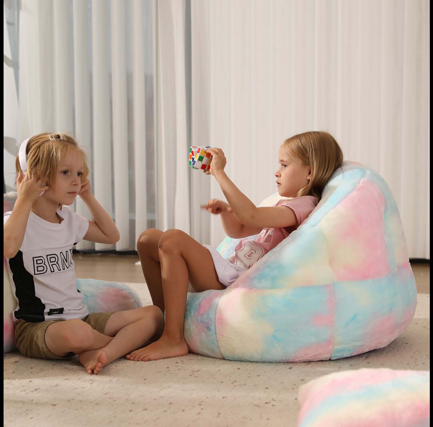 CB051｜Kids Rainbow Fur Bean Bag Chair - Cover Only | 61 x 73 x71cm