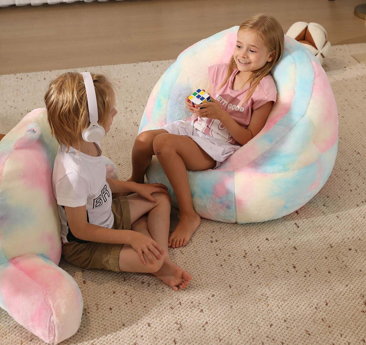 CB051｜Kids Rainbow Fur Bean Bag Chair - Cover Only | 61 x 73 x71cm