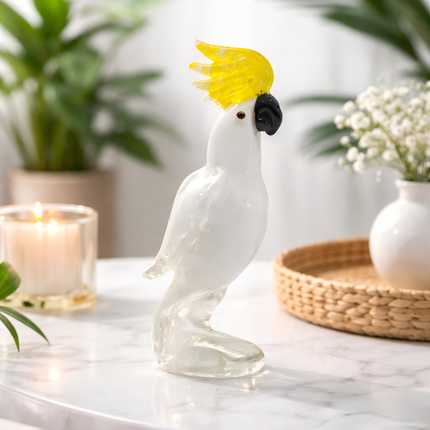 Handmade Sulphur-crested Cockatoo Glass Bird Figurine