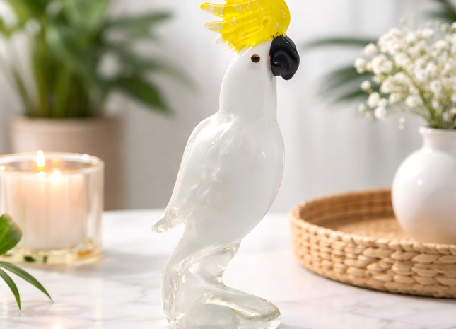Handmade Sulphur-crested Cockatoo Glass Bird Figurine