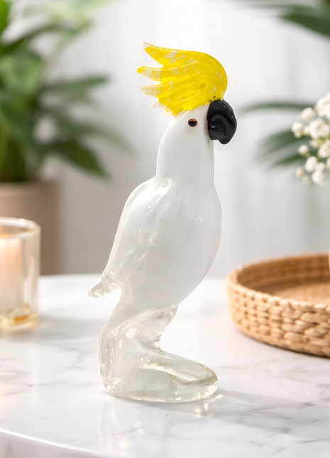 Handmade Sulphur-crested Cockatoo Glass Bird Figurine