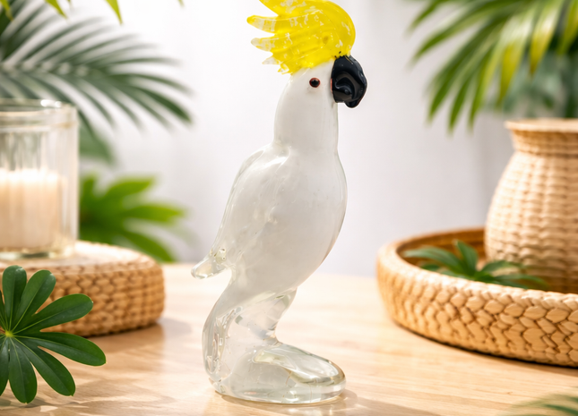 Handmade Sulphur-crested Cockatoo Glass Bird Figurine