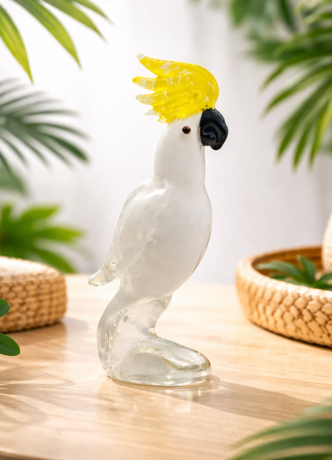 Handmade Sulphur-crested Cockatoo Glass Bird Figurine