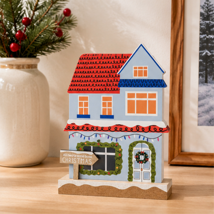 Wooden Christmas House Tabletop Decor With Xmas Sign