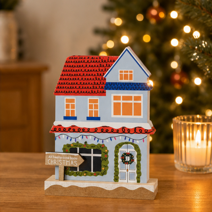 Wooden Christmas House Tabletop Decor With Xmas Sign