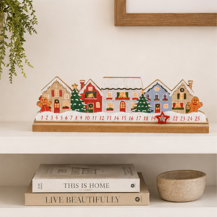 Wooden Christmas House Advent Calendar With Star Marker