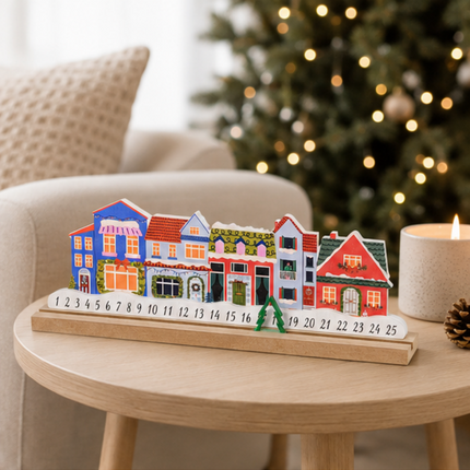 Wooden Christmas House Advent Calendar With Movable Markers