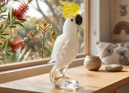 Handmade Sulphur-crested Cockatoo Glass Bird Figurine