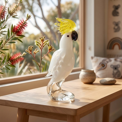 Handmade Sulphur-crested Cockatoo Glass Bird Figurine