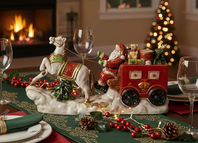 Santa Claus Ceramic Figurine with LED Lights – Festive Christmas Table Decoration