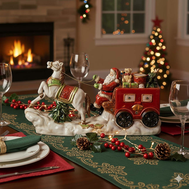 Santa Claus Ceramic Figurine with LED Lights – Festive Christmas Table Decoration