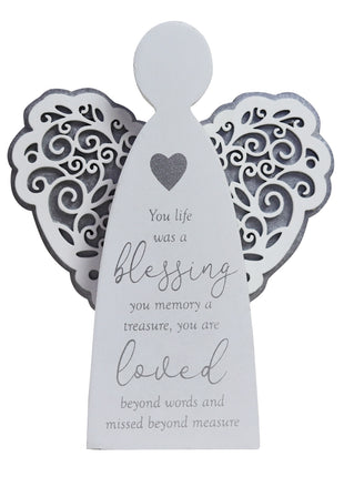 "Your Life Was.." Angel Shaped Plaque 12.5x2.5x16cm